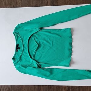 Lulus Green Ribbed Cutout Long Sleeve Crop, S
